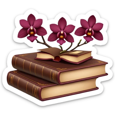 Dark academia 3 brown books with small burgundi orchid sticker