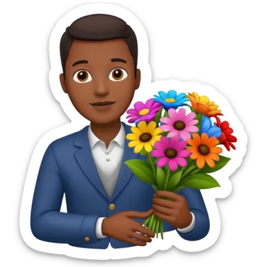 Black Male hand give a bogue of flowers sticker