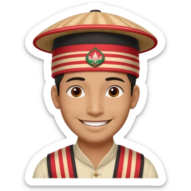 man wearing a Nepali Dhaka topi with stripes and design on it sticker