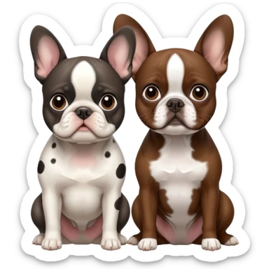 White French bulldog sitting next to brown Boston terrier sticker