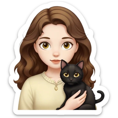 a girl with pale yellow skin and wavy hair and her black cat sticker