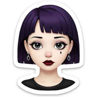 A girl with black and short hair, Gothic style lip and nose piercings and earrings sticker