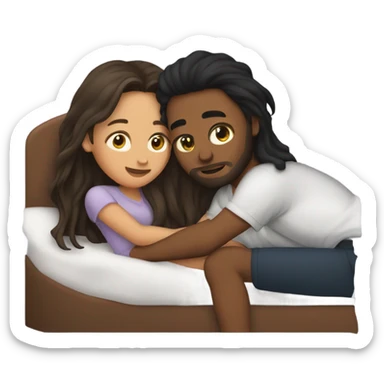  haired girl and boyfriend cuddling in bed sticker