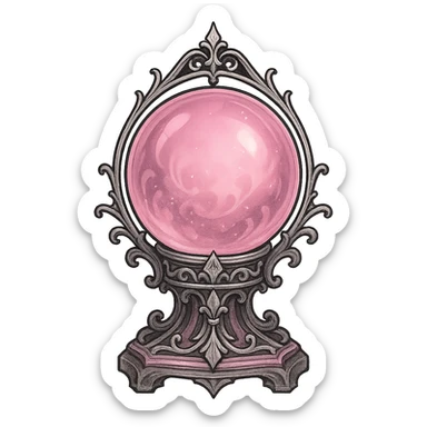 gothic crystal ball, pink and silver, mystical and ornate, no background sticker