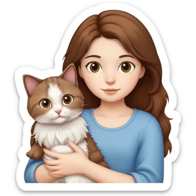 brown-haired girl holding a ragdoll cat sticker