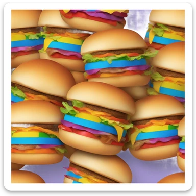 Mini burgers presented as the color of the rainbow on a long plate  sticker