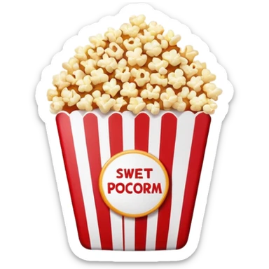 minimalist sweet popcorn emoji style, red and white popcorn box, caramel popcorn sticker