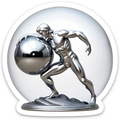 sorayama Sisyphus pushing up big sphere on his back sculpture sticker