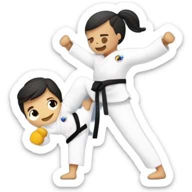 Una persona con discapacidad, falta de un brazo, practicando Taekwondo con gracia y determinación. Sus movimientos muestran fuerza y habilidad, reflejando una concentración intensa y un profundo amor por el arte marcial sticker