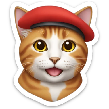 A cat wearing a red beret sticker
