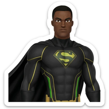 Superhero suite black male all green and gold lines with long black cape very tall letters G and big arms full body sticker