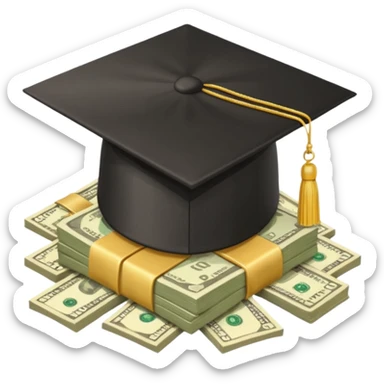 graduation hat on pile of money sticker