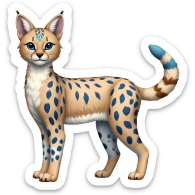 Colorful bluish cute adorable tropical exotic fruity rosy Caracal-Cheetah-Serval-Snow-Leopard-Trico-Sergal-Vernid-fusion-hybrid-animal-creature, full body, with tribal markings sticker