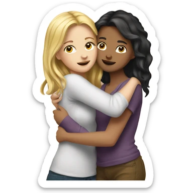 Best friends blonde girl and brunette girl hugging  sticker