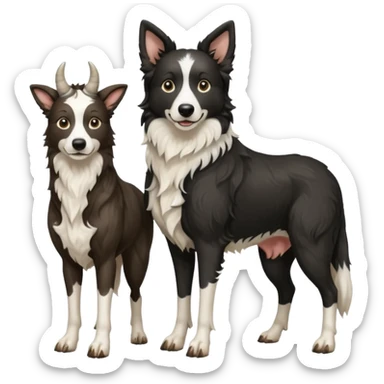A black and white border collie werewolf, standing on her hind legs, holding a cow's hoof. sticker