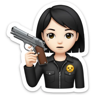 An emo emoji that has a gun sticker