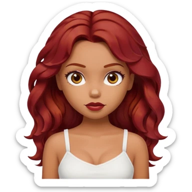 a pretty bratz tan girl with wavy dark red hair wearing a white cami top sticker