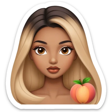 Glamourous, light brown skin tone, very beautiful girl, with big plump peach-beige lips, long long lashes, black straight smooth silky long hair, straight parting hair, brown eyes sticker