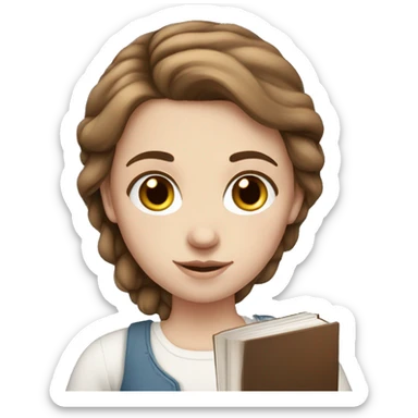 Russian white girl, blue eyes, middle brown-haired hair, book in hand  sticker