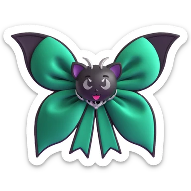 3D emoji gothic bow, dark emerald velvet, silver bat charm, black rose center, lush and gothic sticker