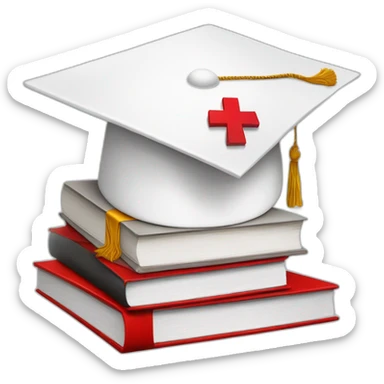 White Student cap with red medical cross On a stack of books sticker