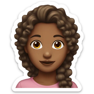 Girl brown skin girl with dark brown hair,brown eyes with curly hair at the neck sticker