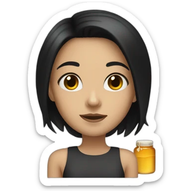 White girl with straight black hair full of honey sticker