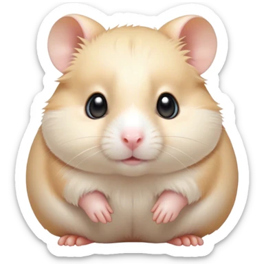 Cinematic Cute Cream Hamster Portrait Emoji, Head tilted playfully and inquisitively, featuring a silky, pristine cream coat with a gentle sheen, round, sparkling dark eyes filled with curiosity, Simplified yet irresistibly adorable features, highly detailed, glowing with a warm, friendly glow, high shine, affectionate and lively, stylized with a touch of whimsy, bright and endearing, soft glowing outline, capturing the essence of a mischievous yet loving hamster, so playful it feels like it could dash out of the screen and into your arms! sticker