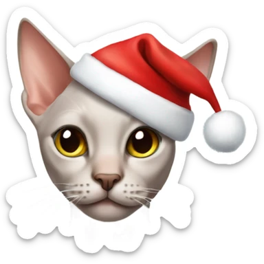 Hairless cat wearing a Santa hat sticker