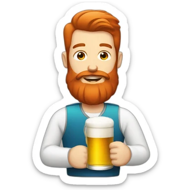 Man with a red beard drinking beer and driving a f1 car sticker