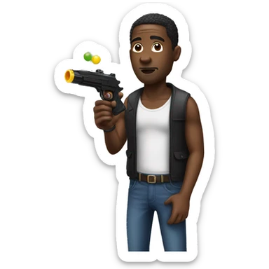 Black man with toy squirt shooter  sticker