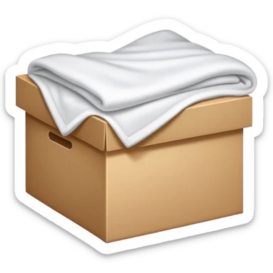 Box with white blanket inside, folded up sticker