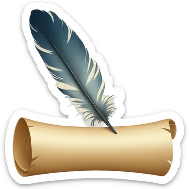 a feather quill and a scroll sticker