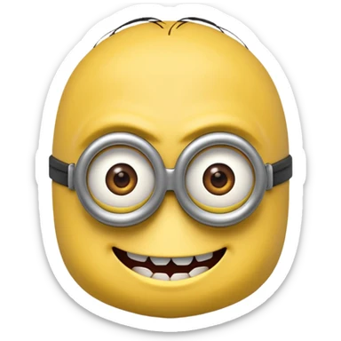 minion emoji close up, menacing smile, villainous expression sticker