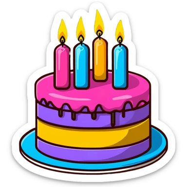 festive birthday cake with candles and party decorations sticker