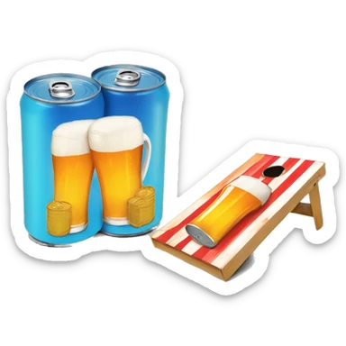 Cornhole board and beer cans next to it  sticker