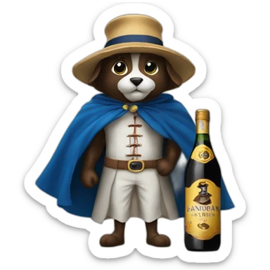 the mascot of the Sandeman brand with his cape and his bottle of Porto sticker