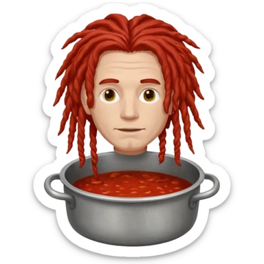 a white man with dreadlocks immersed in a pot of sauce sticker