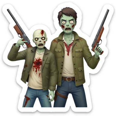 Hero shooting zombie with shotgun, dramatic lighting, horror action scene, no background











 sticker