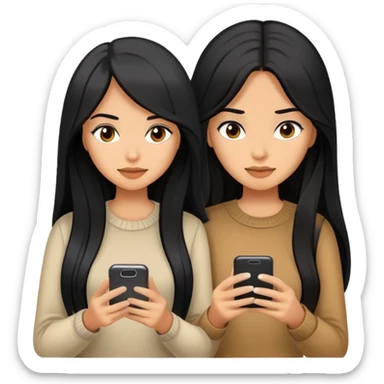women with black long hair texting on their phones  sticker