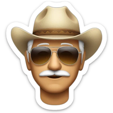 Hispanic old man with with mustache, sunglasses aviator and cowboy hat sticker