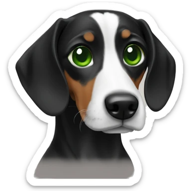 White Lebanese with green eyes holding a black dachshund sticker