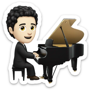 pale skin and black hair man playing grand piano sticker