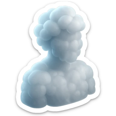 A person from the shoulders up, entirely composed of fluffy white convex clouds sticker
