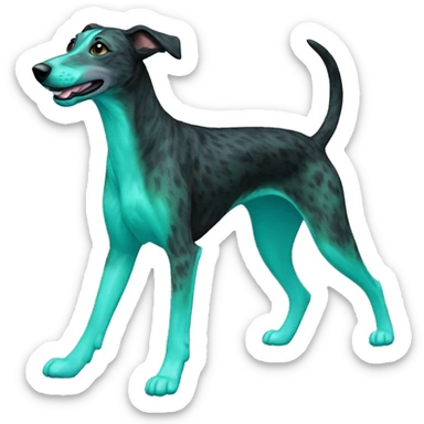 Brindle dog black face lurcher running cyan green blue lighting sticker