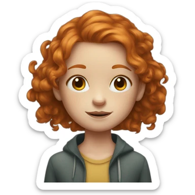 young ginger girl, head, dark big freckles sticker
