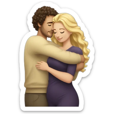 White man with dark curly hair hugging a blonde curvy woman sticker