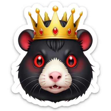 black guinea pig with glowing red eyes, sinister expression, demon crown, emoji style sticker