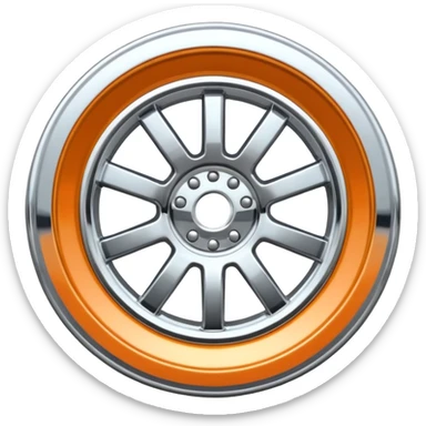 A chrome car wheel emoji, polished silver metal rim, smooth circular shape, minimal futuristic design, soft reflections, iOS emoji style, centered on white background, ultra clean look sticker