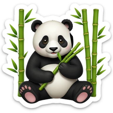 panda eating bamboo in a forest sticker